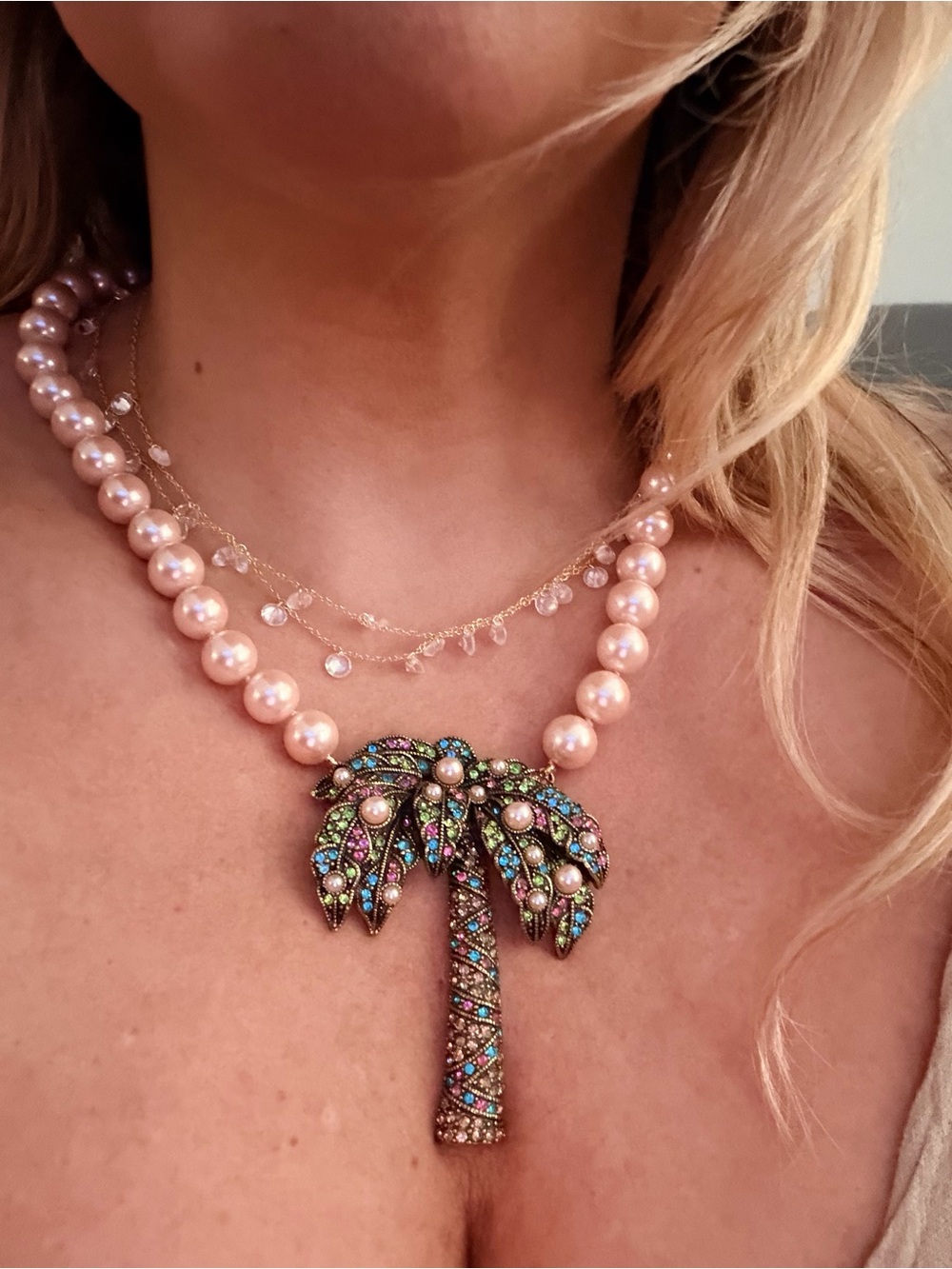 HEIDI DAUS "Frond of You" Crystal and Faux Pearl Beaded Palm Tree Necklace
